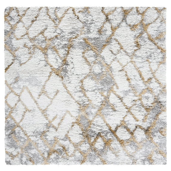 SAFAVIEH Horizon Milica Abstract Shag Area Rug, Ivory/Gold, 8' x 8' Square