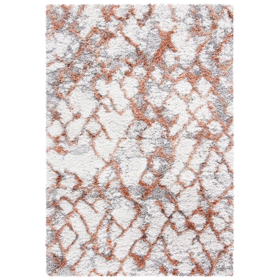 SAFAVIEH Horizon Milica Abstract Shag Area Rug, Ivory/Rust, 6' x 9'