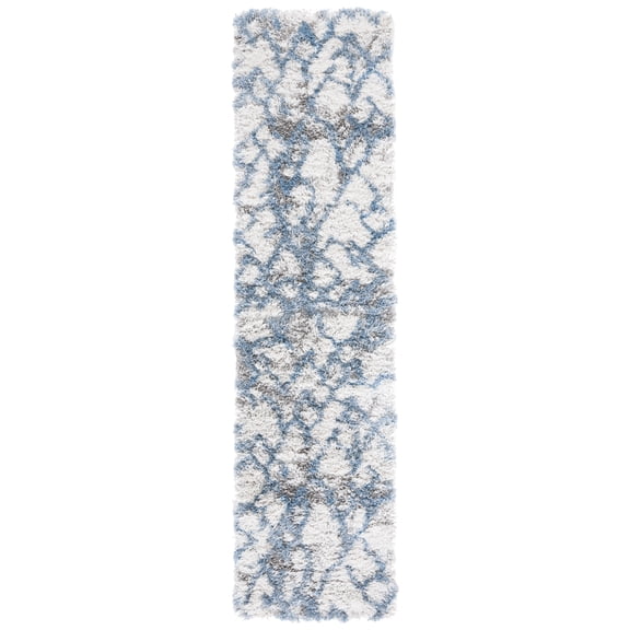 SAFAVIEH Horizon Milica Abstract Shag Runner Rug, Ivory/Blue, 2' x 5'