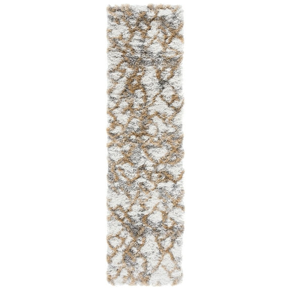 SAFAVIEH Horizon Milica Abstract Shag Runner Rug, Ivory/Gold, 2' x 11'