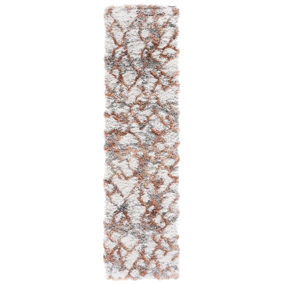 SAFAVIEH Horizon Milica Abstract Shag Runner Rug, Ivory/Rust, 2' x 8'