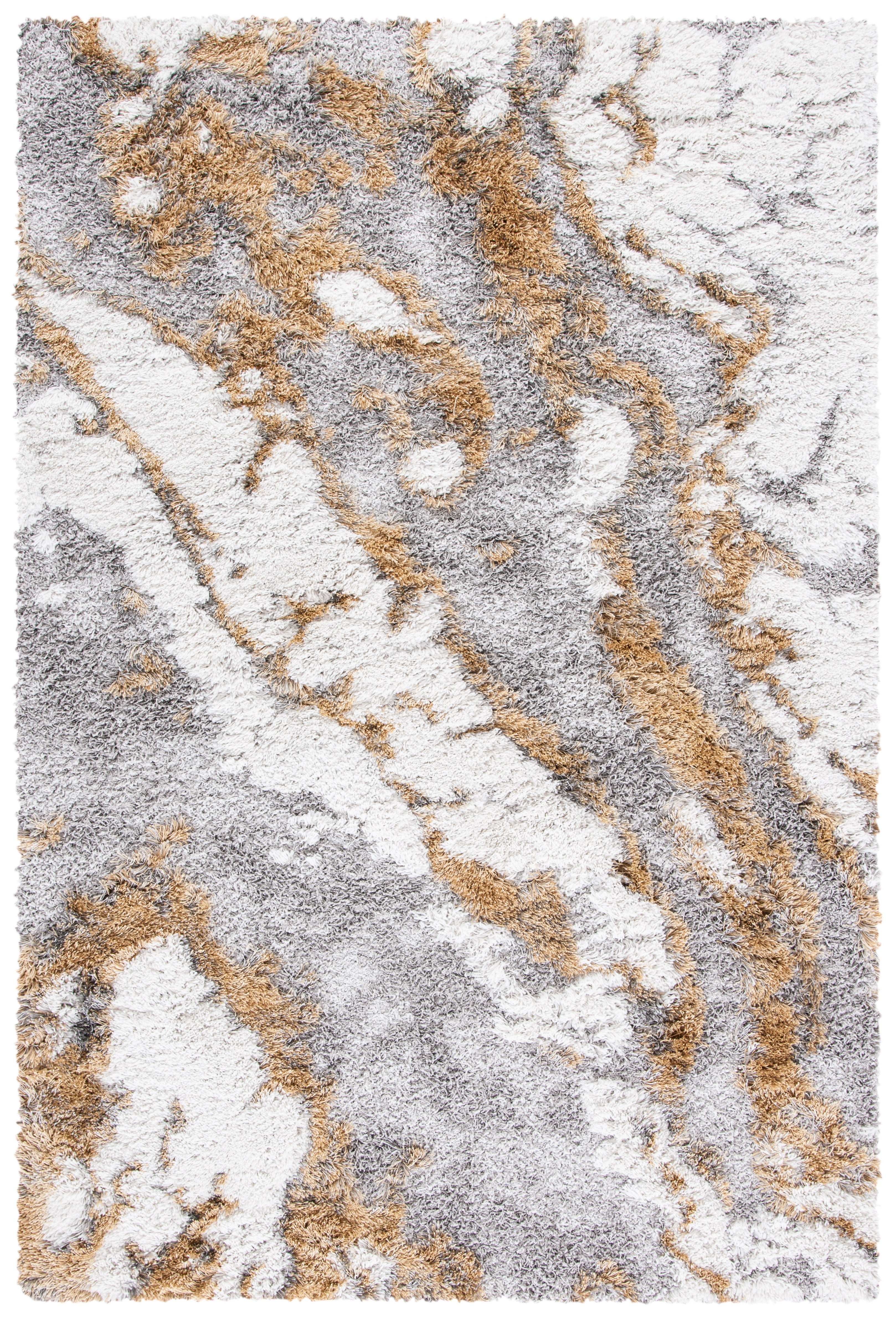 Grey and Gold Abstract Shag Synthetic Area Rug 3' x 5'
