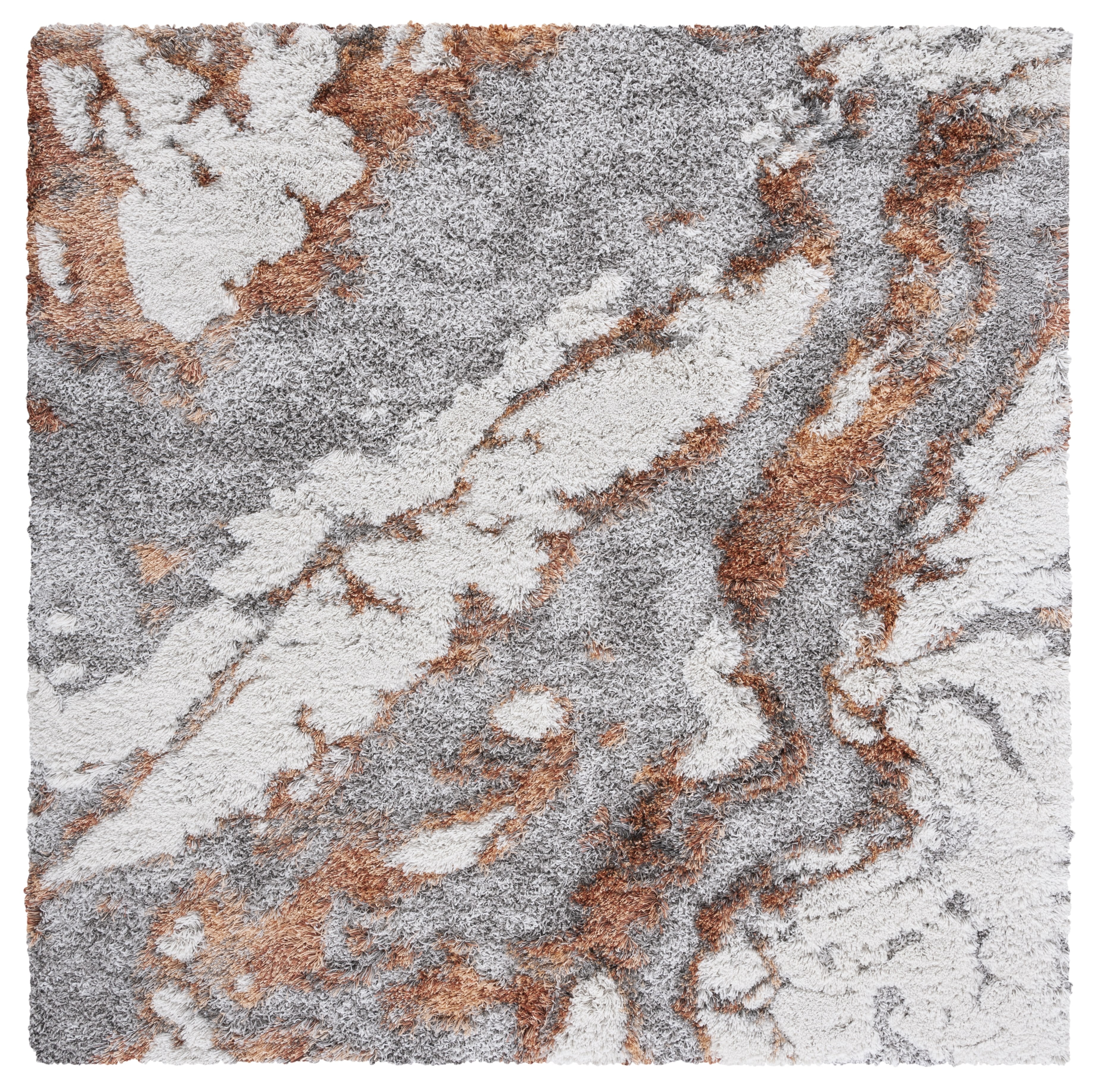 Horizon Grey and Rust Abstract Shag Square Rug
