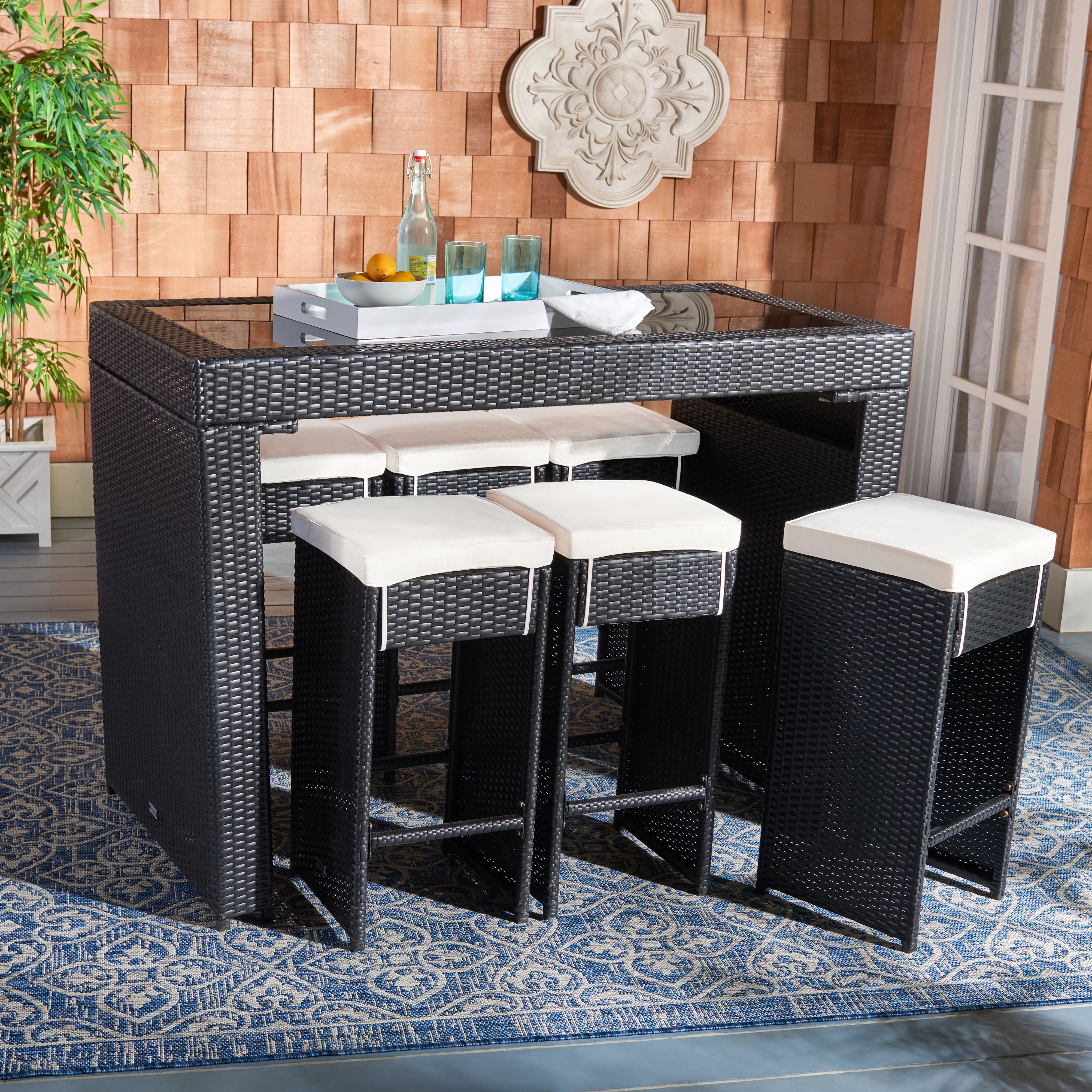 Parsons Black and Beige 6-Person Outdoor Dining Set with Plush Cushions