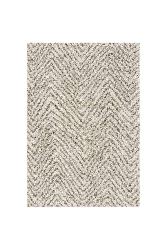 Hudson Adam Chevron Shag Area Rug, Ivory/Grey, 6' x 9'