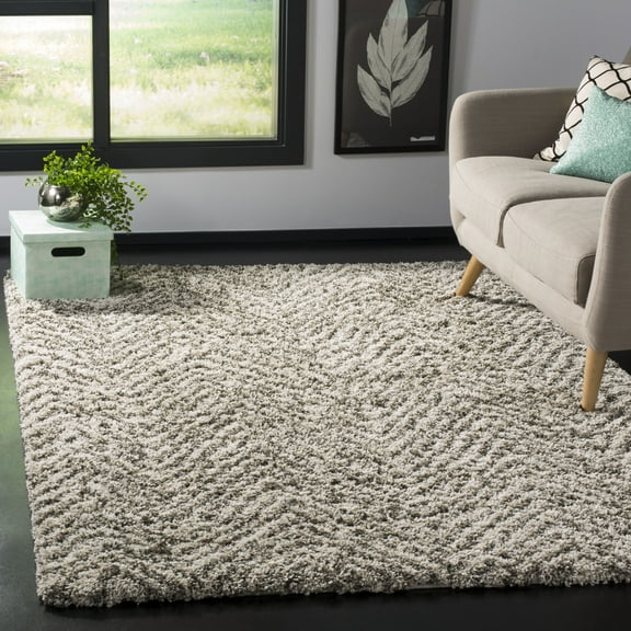 SAFAVIEH Hudson Adam Chevron Shag Area Rug, Ivory/Grey, 8' x 10'