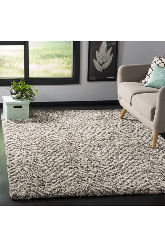 Hudson Adam Chevron Shag Area Rug, Ivory/Grey, 8' x 10'