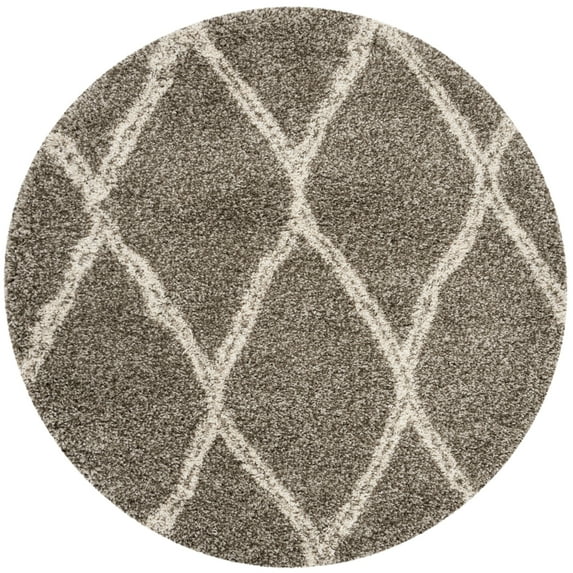 SAFAVIEH Hudson Adella Geometric Diamonds Shag Area Rug, Grey/Ivory, 5' x 5' Round