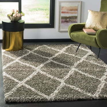 SAFAVIEH Hudson Adella Geometric Diamonds Shag Area Rug, Grey/Ivory, 5' x 5' Square
