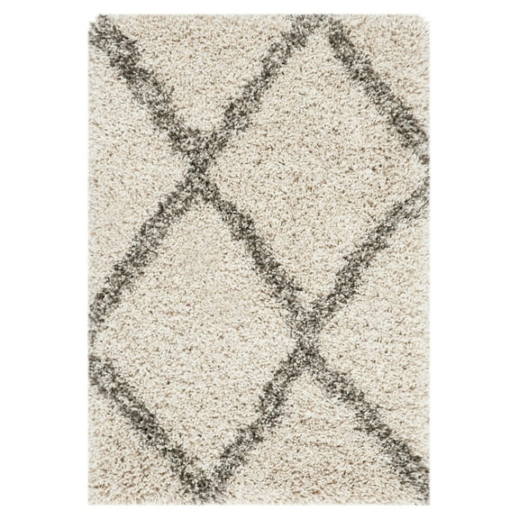 SAFAVIEH Hudson Adella Geometric Diamonds Shag Area Rug, Ivory/Grey, 2' x 3'