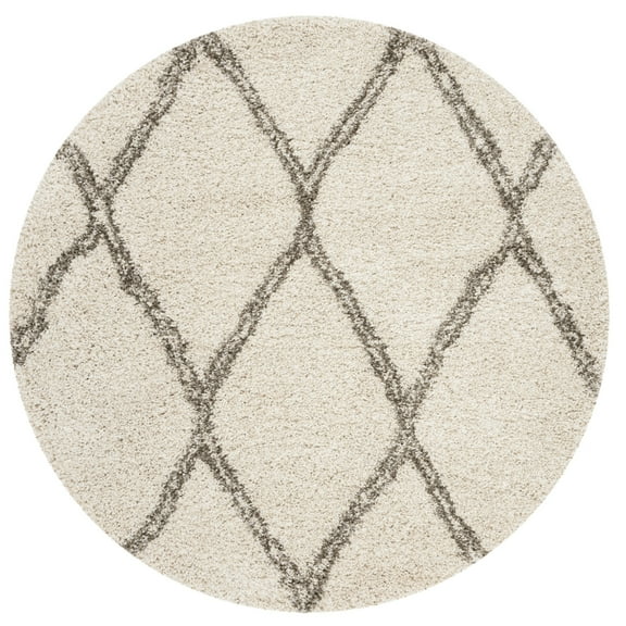 SAFAVIEH Hudson Adella Geometric Diamonds Shag Area Rug, Ivory/Grey, 5' x 5' Round