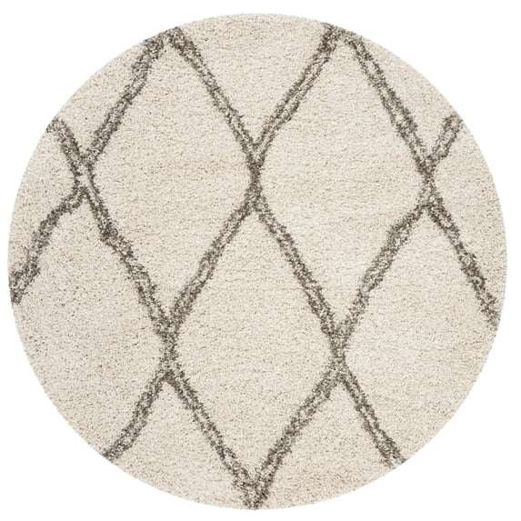 SAFAVIEH Hudson Adella Geometric Diamonds Shag Area Rug, Ivory/Grey, 5' x 5' Round