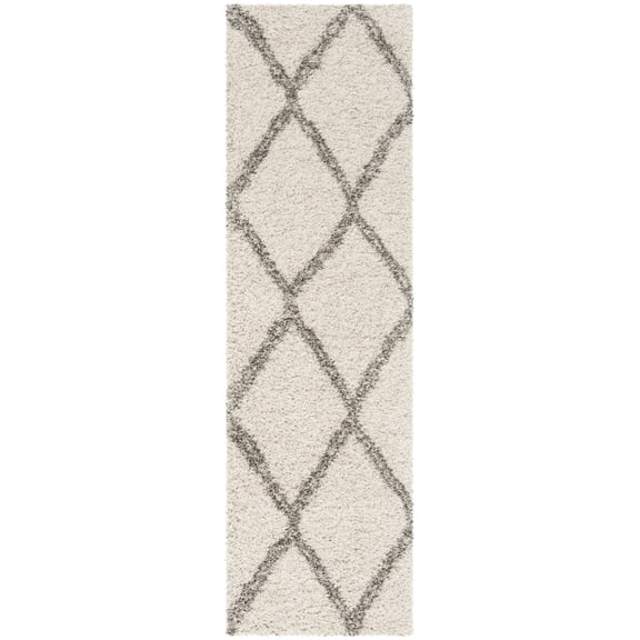 SAFAVIEH Hudson Adella Geometric Diamonds Shag Runner Rug, Ivory/Grey, 2'3" x 8'