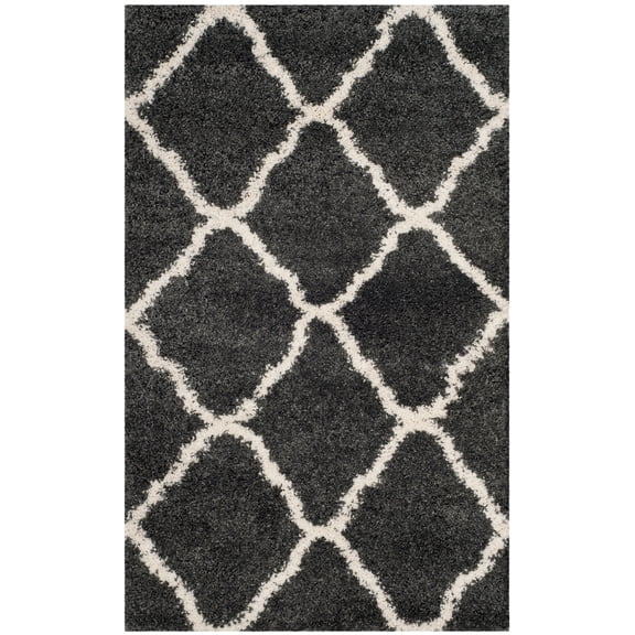 SAFAVIEH Hudson Aline Geometric Shag Area Rug, Dark Grey/Ivory, 3' x 5'