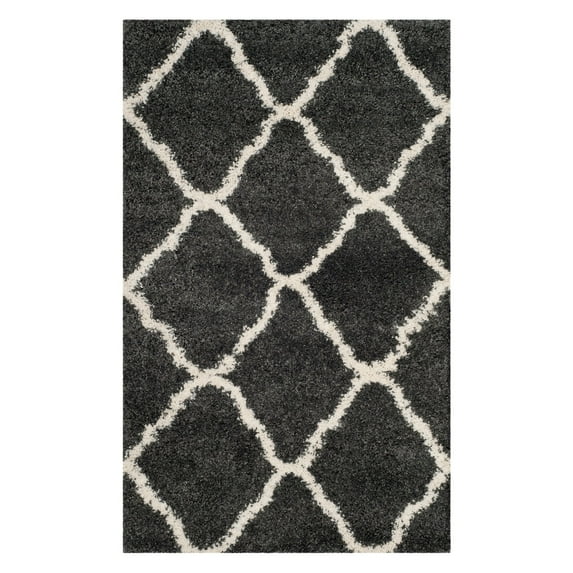 SAFAVIEH Hudson Aline Geometric Shag Area Rug, Dark Grey/Ivory, 4' x 6'