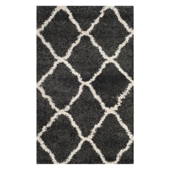SAFAVIEH Hudson Aline Geometric Shag Area Rug, Dark Grey/Ivory, 6' x 9'