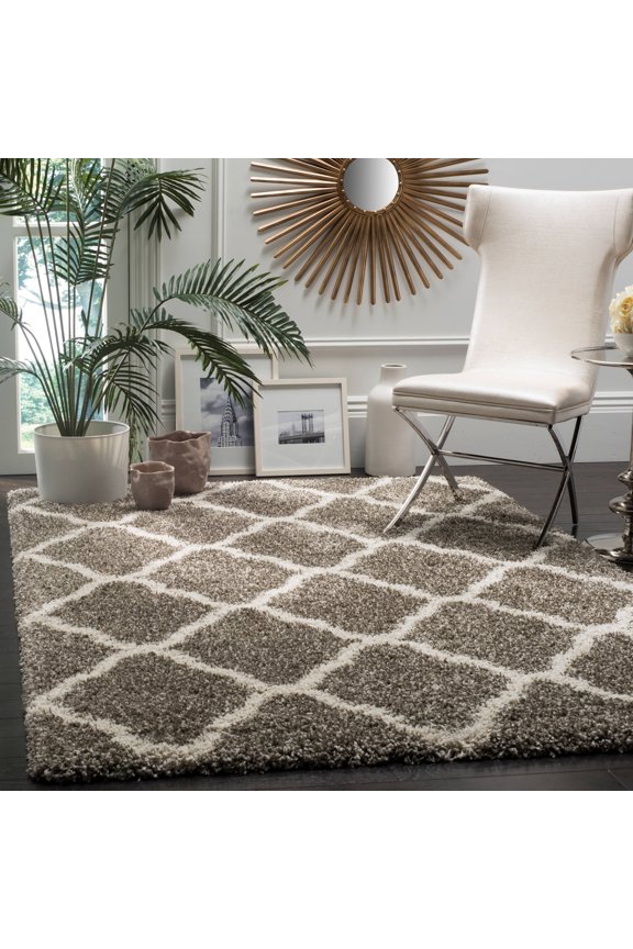 Hudson Aline Geometric Shag Area Rug, Grey/Ivory, 9' x 12'