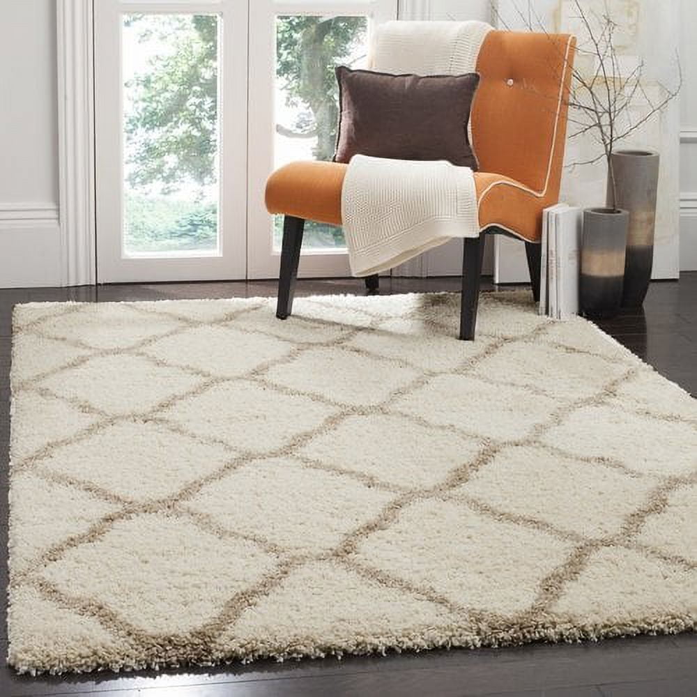 Hudson 3' x 5' Ivory/Beige Geometric Shag Synthetic Rug