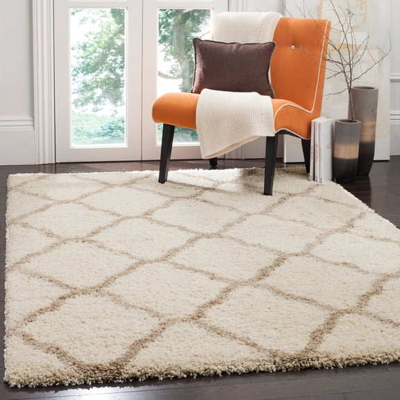 SAFAVIEH Hudson Aline Geometric Shag Area Rug, Ivory/Beige, 6' x 9'