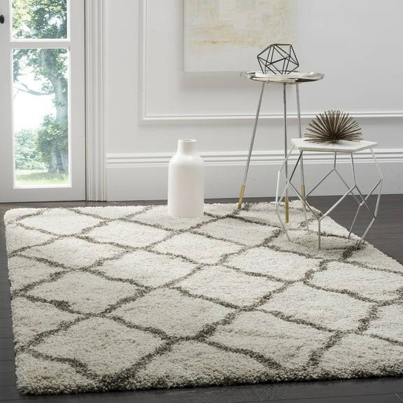 SAFAVIEH Hudson Aline Geometric Shag Area Rug, Ivory/Grey, 3' x 5'