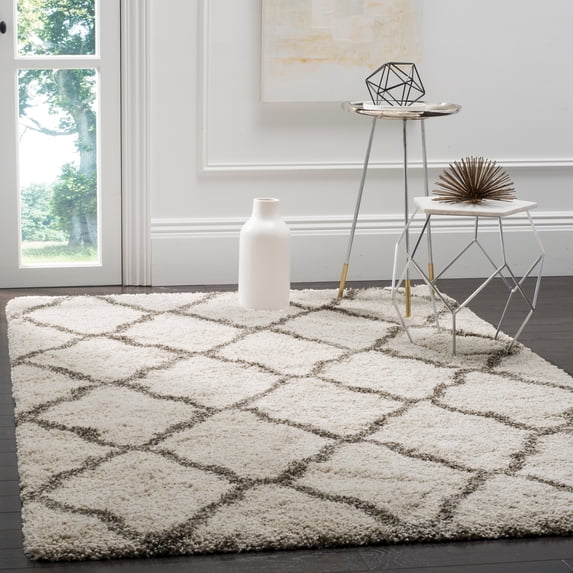 SAFAVIEH Hudson Aline Geometric Shag Area Rug, Ivory/Grey, 8' x 10'