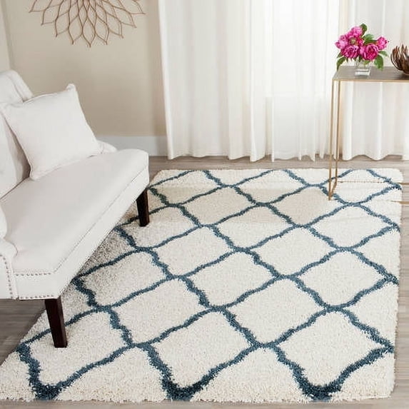 SAFAVIEH Hudson Aline Geometric Shag Area Rug, Ivory/Slate Blue, 5' x 8'