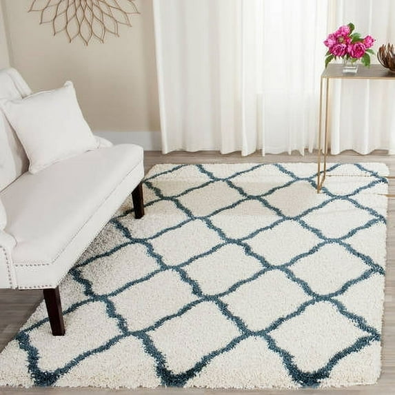 SAFAVIEH Hudson Aline Geometric Shag Area Rug, Ivory/Slate Blue, 6' x 9'