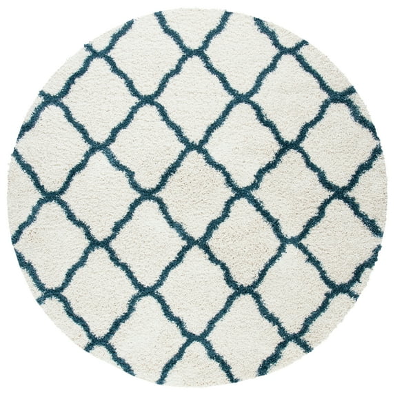 SAFAVIEH Hudson Aline Geometric Shag Area Rug, Ivory/Slate Blue, 7' x 7' Round