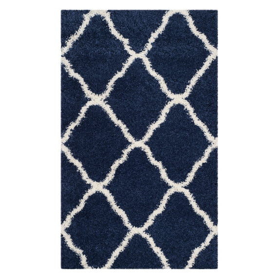 SAFAVIEH Hudson Aline Geometric Shag Area Rug, Navy/Ivory, 7' x 7' Round