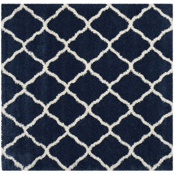 SAFAVIEH Hudson Aline Geometric Shag Area Rug, Navy/Ivory, 7' x 7' Square