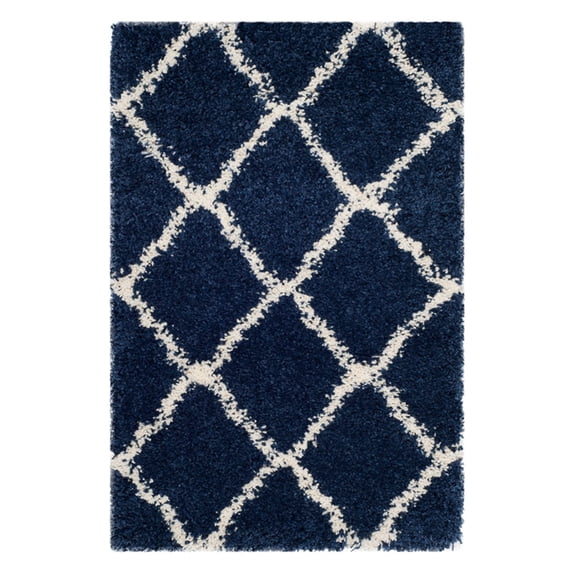SAFAVIEH Hudson Aline Geometric Shag Area Rug, Navy/Ivory, 9' x 12'