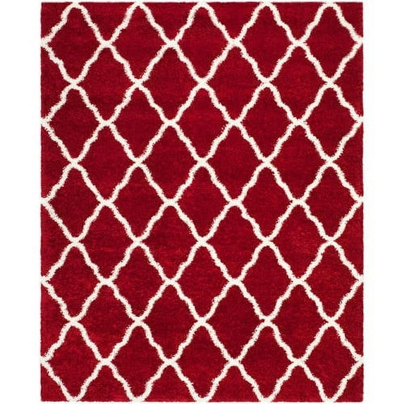 SAFAVIEH Hudson Aline Geometric Shag Area Rug, Red/Ivory, 4' x 6'