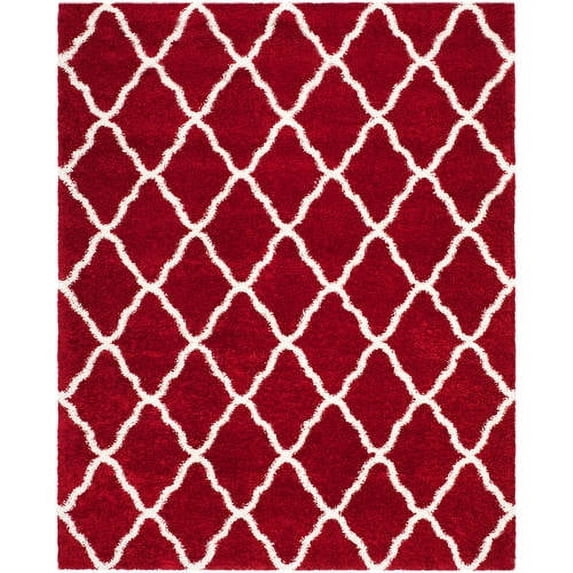 SAFAVIEH Hudson Aline Geometric Shag Area Rug, Red/Ivory, 6' x 9'