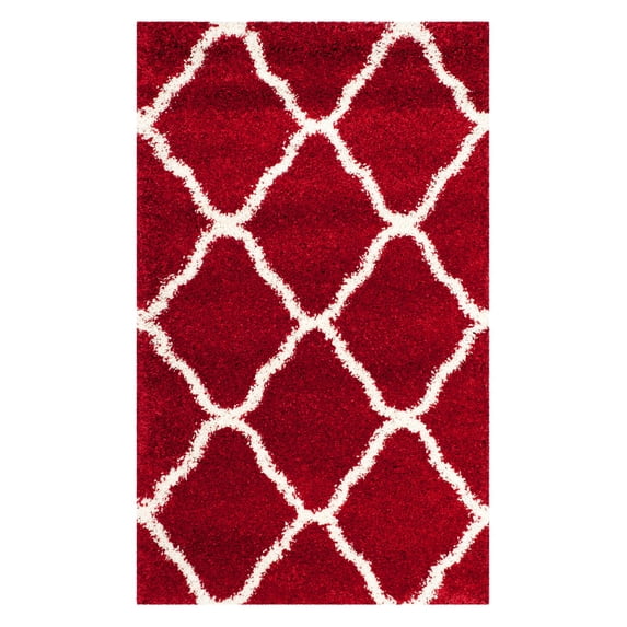 SAFAVIEH Hudson Aline Geometric Shag Area Rug, Red/Ivory, 7' x 7' Square