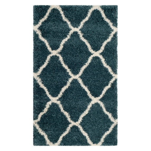 SAFAVIEH Hudson Aline Geometric Shag Area Rug, Slate Blue/Ivory, 7' x 7' Round