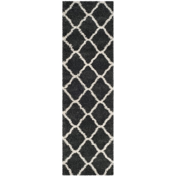 SAFAVIEH Hudson Aline Geometric Shag Runner Rug, Dark Grey/Ivory, 2'3" x 6'