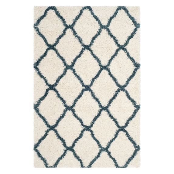 SAFAVIEH Hudson Aline Geometric Shag Runner Rug, Ivory/Slate Blue, 2'3" x 8'