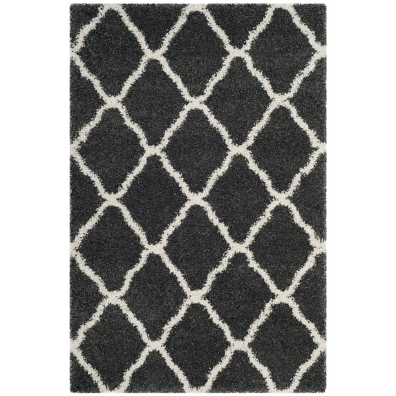 SAFAVIEH Hudson Aline Plush Geometric Shag Area Rug, Dark Grey/Ivory, 2'3" x 3'9"
