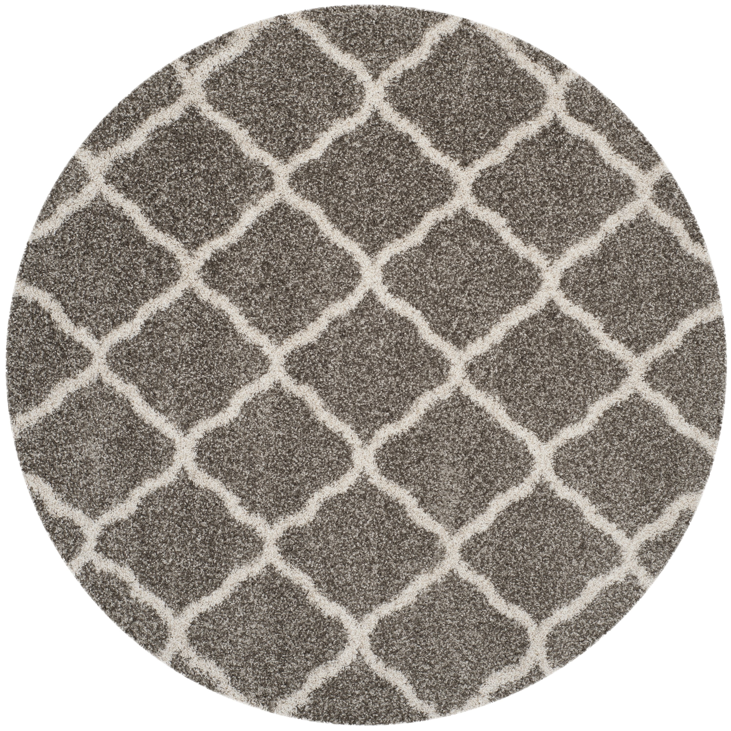 SAFAVIEH Hudson Aline Plush Geometric Shag Area Rug, Grey/Ivory, 3' x 3' Round