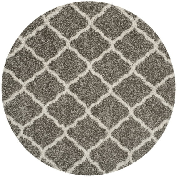 SAFAVIEH Hudson Aline Plush Geometric Shag Area Rug, Grey/Ivory, 3' x 3' Round