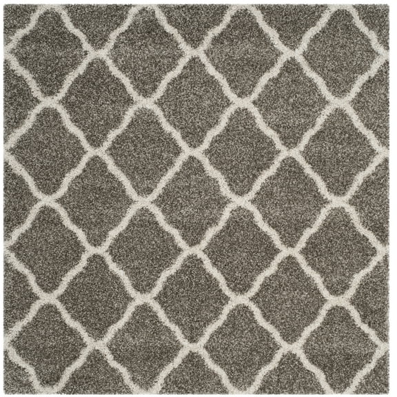 SAFAVIEH Hudson Aline Plush Geometric Shag Area Rug, Grey/Ivory, 3' x 3' Square