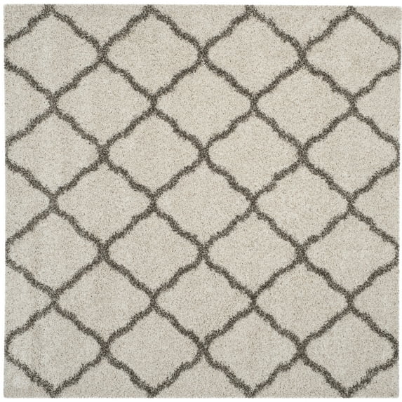 SAFAVIEH Hudson Aline Plush Geometric Shag Area Rug, Ivory/Grey, 9' x 9' Square
