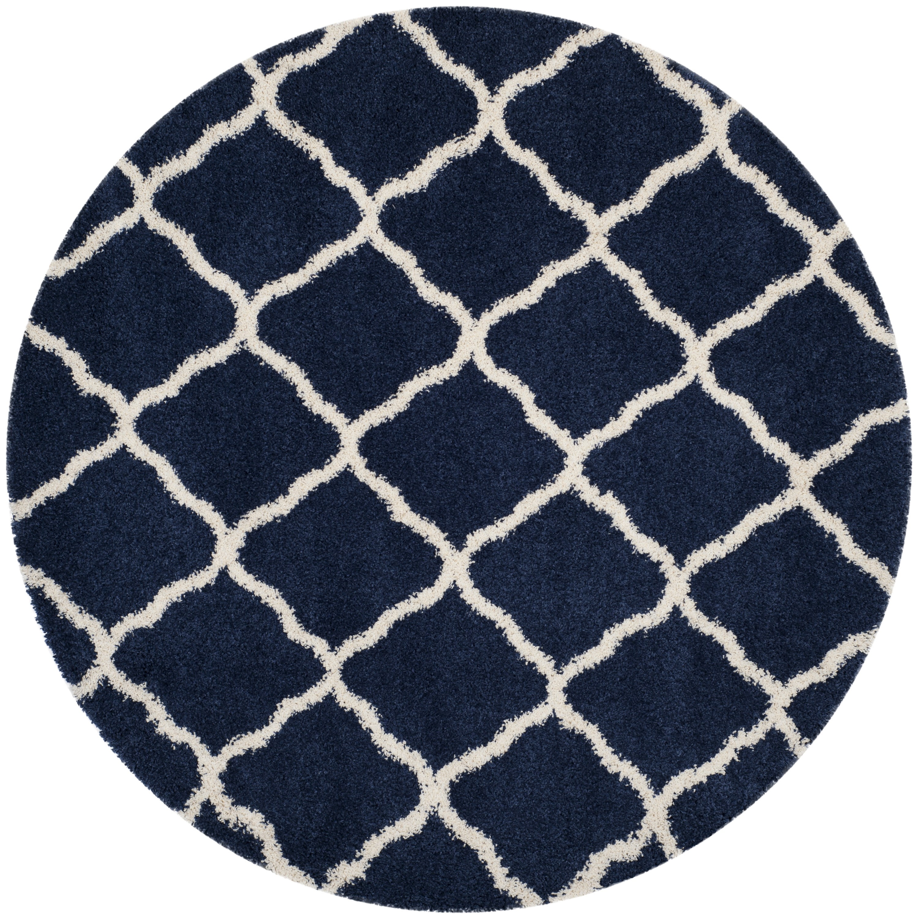 SAFAVIEH Hudson Aline Plush Geometric Shag Area Rug, Navy/Ivory, 3' x 3' Round