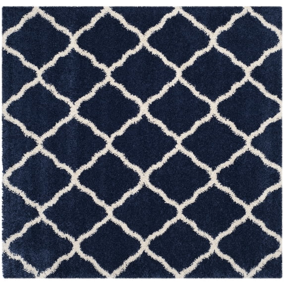 SAFAVIEH Hudson Aline Plush Geometric Shag Area Rug, Navy/Ivory, 5' x 5' Square