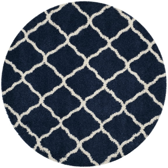 SAFAVIEH Hudson Aline Plush Geometric Shag Area Rug, Navy/Ivory, 9' x 9' Round
