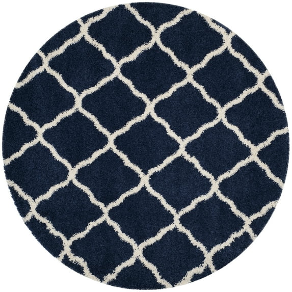 SAFAVIEH Hudson Aline Plush Geometric Shag Area Rug, Navy/Ivory, 9' x 9' Round