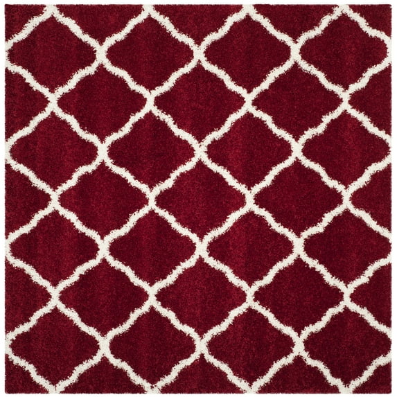 SAFAVIEH Hudson Aline Plush Geometric Shag Area Rug, Red/Ivory, 3' x 3' Square