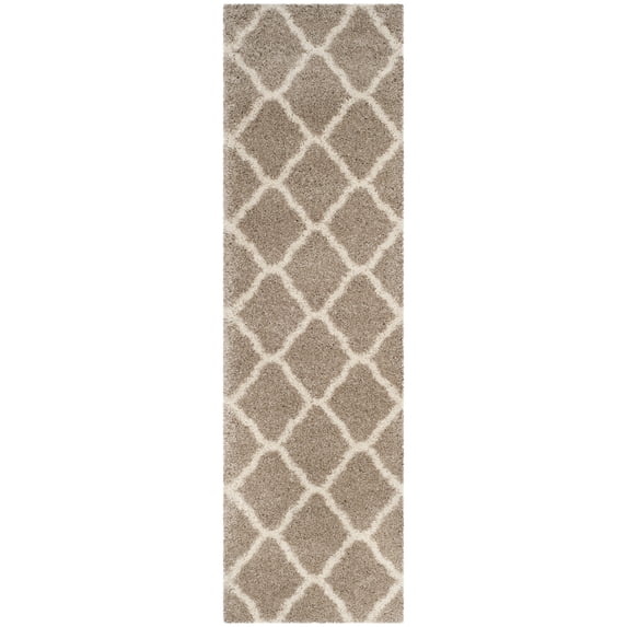 SAFAVIEH Hudson Aline Plush Geometric Shag Runner Rug, Beige/Ivory, 2'3" x 6'