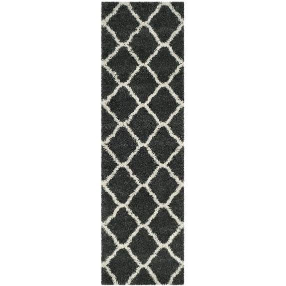 SAFAVIEH Hudson Aline Plush Geometric Shag Runner Rug, Dark Grey/Ivory, 2'3" x 12'