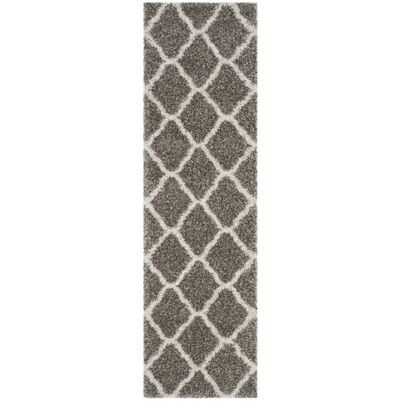 SAFAVIEH Hudson Aline Plush Geometric Shag Runner Rug, Grey/Ivory, 2'3" x 12'
